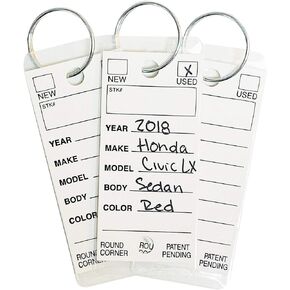Round Corner Car Key Tags, E-Z Tag, White, Pack of 250