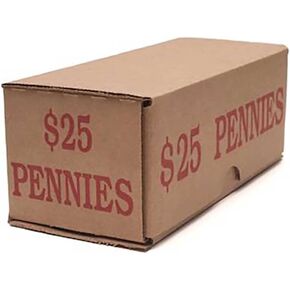 Penny Coin Holder Box - Pack and Ship Coin Storage Box - Package of 50 - Red and Brown - Holds 50 Rolls of Wrapped Coin - $25 Capacity