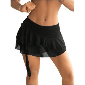 Verdusa Women's Y2k Ruffle Layered Mesh Mini Skirt Low Waist Tulle Skirt