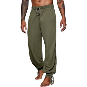 Runcati Mens Banded Ankle Pants Medieval Renaissance Viking Pirate Lace Up Halloween Cotton Gothic Costume Trousers