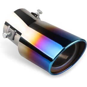 cueclue 1 PC Car Polished Stainless Steel Exhaust Tail, 2.5" to 3.3" Car Exhaust Pipe Flue Muffler, Modified tailpipe Compatible with Most Vehicles Exterior Rear Tip Pipe (Blue & Bending)