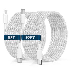 USB C to USB C Cable 6FT+10FT 2Pack 60W iPhone 15 Charger Cord Long Type C to C Cable Fast Charging for Apple iPhone 15/Pro/Pro Max/Plus/iPad Pro Air/MacBook/Air/Mini/Samsung Galaxy S24/S23