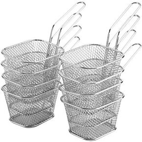 8Pcs Wire Chip Fryer Basket, Mini Stainless Steel Chips Deep Fry Baskets Food Presentation Strainer Potato Cooking Tool Ideal