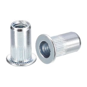 uxcell M8 Rivet Nuts, 100pcs Zinc Plated Carbon Steel Knurled Flat Head Threaded Insert Nuts for Metal, Plastic