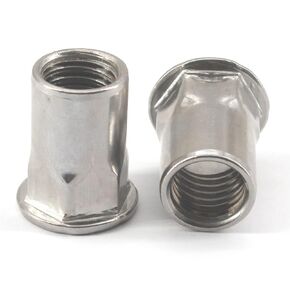 (20 Pieces) M10 Hex Body Flat Head Rivet Nut 304 Stainless Steel Threaded Insert Nut
