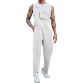 Runcati Men's Bib Overalls Cotton Relaxed Fit Pants Fashion Workwear Jumpsuit with Pockets