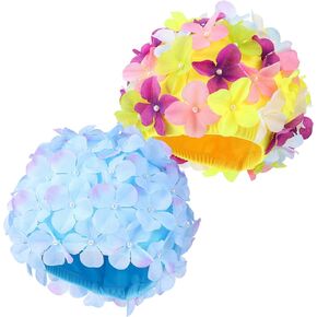 LIOOBO Petal Ladies Swim Cap: Flower Swim Cap, Floral Swim Caps, Fashionable Women Bathing Hat for Braids and Dreadlocks (Color and Blue)