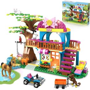 HOGOKIDS Tree House Building Sets with LED Light - Jungle Treehouse Building Toy with Car Horse Animals Swing Playset 433PCS Forest House Building Kit Birthday Gift for Kids Girls Boys Age 6-12 Years