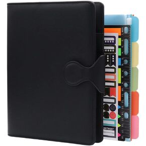 HXRTANGS PU Leather Notebook A5, 6-Ring Binder Journal Refillable Loose Leaf Business Notebook with Pockets/Pen Holder/Accessories, 100gsm Lined Paper 80 Sheets / 160 Pages, Black