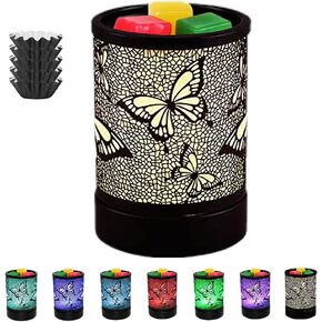 HUNANBANG Electric 7 Colors Lighting Scented Wax Warmer Oil Melt Warmer Electric Wax Melt Warmer Wax Melter Fragrance Essential Oil Warmer Burner(Hollowing Butterfly)