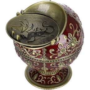 Windproof Ashtray Spherical Shaped Dragon Pattern Zinc Alloy Smoking Ashtray with Lid for Crafts Home Office Decor Ornaments