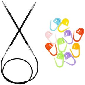 Knitter's Pride Karbonz Knitting Needles Circular 32 inch (80cm) Size US 0 (2.00mm) Bundle with 10 Artsiga Crafts Stitch Markers 110221