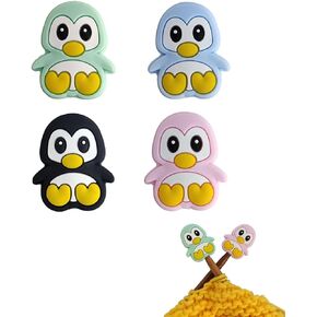 Toeloioh 4PCS Knitting Needle Stoppers,Monkey Penguin Fish Owl Needle Point Protectors, Cartoon Animal Knitting End Caps, Knitting Accessories (Penguin-Black)