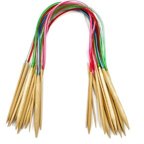 Mdoker 18 Pairs Bamboo Knitting Needles Set Circular Wooden Knitting Needles with Colorful Plastic Cable Size 2mm-10mm,Knitting Needle for DIY Craft(60cm/24inch)