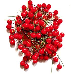 100pcs Mini Artificial Red Berries Christmas Fake Berries Decor on Wire for Christmas Tree Decorations Flower Wreath DIY Craft Ornament