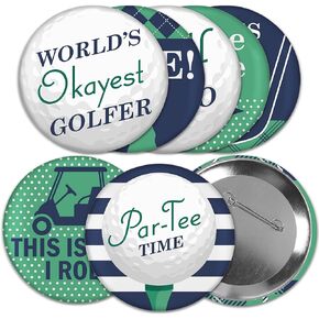 Big Dot of Happiness Par-Tee Time - Golf - 3 inch Birthday or Retirement Party Badge - Pinback Buttons - Set of 8