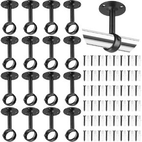 16 Pack 1 Inch Curtain Rod Ceiling Mount Bracket Heavy Duty Flange Closet Rod Holder Wardrobe Pole Holder for Home Kitchen Shelf Wall Window Room with Screws