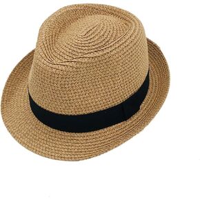 Straw Fedora Hats for Kids, Boys Girls Packable Trilby Hat Children's Panama Hat Derby Hat Breathable Mesh Sun Hat