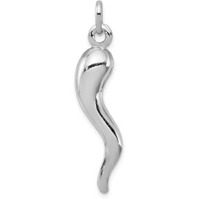 Solid 925 Sterling Silver Italian Horn Chilli Pepper Pendant (38mm x 8mm)