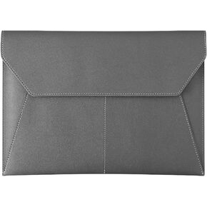 PU Leather A4 File Folder Document Holder with 3 Pockets Waterproof Stylish Envelope Folder Case with Snap Closure (Gray)