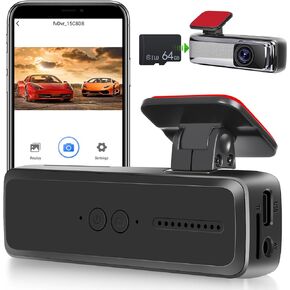 1080P Dash Camera for Cars - Mini Dash Cam with App Control with ADAS Assistive Driving / 150° Wide Angle/WDR/HDR/G-Sensor/Loop Recording/Night Vision + 64G Card