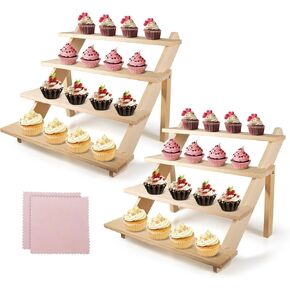 2 Packs Wood Display Stand, 4-Step Tiered Upgraded Wooden Retail Rustic Risers Display Shelf Organizer, Tabletop Vendor Display Shelves Rack for Collectibles Pop Figures Perfumes Desserts