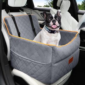 Small Dog Car Seat, Memory Foam Dog Booster Car Seats with Thick Cushion for Medium Dogs Under 35lbs, Detachable Washable Dog Bed for Car, Pet Car Seat with Storage Pockets,2 Safety Belts