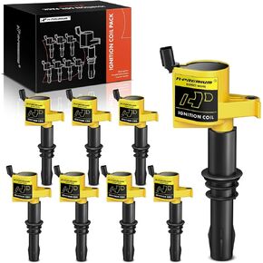 A-Premium Set of 8 Ignition Coil (Yellow) Compatible with Ford, Lincoln, Mercury - 4.6L, 5.4L, 6.0L - F-150, F-250, Expeditin, Explorer, Mustang, Navigater