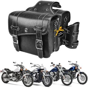KEMIMOTO Leather Motorcycles Saddlebag Throw Over Saddle Bag with Cup Pocket for Softail Dyna Road King V-star Shadow, Vulcan, Black PU Material