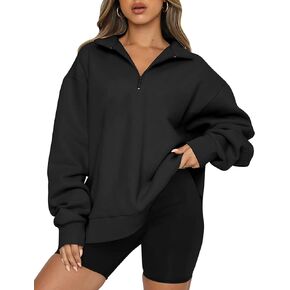 Womens Oversized Half Zip Pullover Quarter Zip Hoodie Lapel Neck Long Sleeve Sweatshirts Teen Girls Trendy Clothes