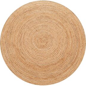 Hand Woven Farmhouse Jute Area Rug 3 Ft Round Natural Yarn, Rustic Vintage Beige Braided Reversible Rug, Eco Friendly Rugs for Bedroom, Kitchen, Living Room, Farmhouse 100% Jute Rug