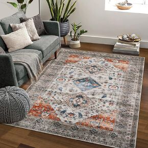 IMINROME Boho Tribal Runner Rug 2x6 Vintage Distressed Runner Rug Hallway Entryway Non-Slip Oriental Accent Floor Cover Machine Washable Low-Pile Kitchen Runner Rug Carpet Laundry Rug Runner, Blue