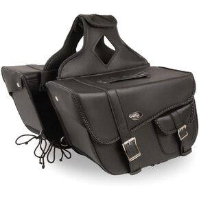 Milwaukee Leather SH665ZB Black Large Braided Zip Off PVC Throw Over Motorcycle Saddle Bag - One Size