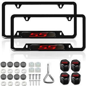 2PCS License Plate for Camaro SS Impala Premium Car License Plate Bracket Holder, Premium Aluminum Alloy Weather Proof License Plate Covers with Screw Caps Cover Set Car Accessories