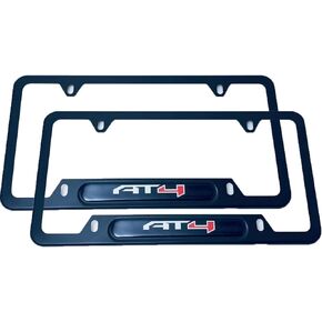 Stainless Steel Black AT4 License Plate Frame tag Cover Holder for GMC W/Screw caps AT4 (2)