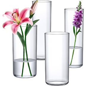 Amazing Abby - Viola Alta - Acrylic Cylinder Vases (4-Piece Set), Plastic Cylindrical Flower Vases for Wedding Centerpieces, Home Decorations, Office Ornaments, Shatter-Proof, 10" + 12" (H)
