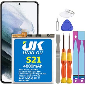 Galaxy S21 Battery, [Upgraded] 4800mAh Li-Polymer EB-BG991ABY Replacement Battery for Samsung Galaxy S21 5G SM-G991U1 with Repair Tool Kit [12 Month Service]