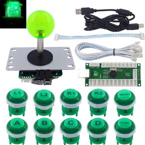 Arcade Stick DIY Kit 10x Buttons with Logo LED MX 8 Way Joystick USB Encoder for PC MAME Raspberry Pi Color Mix