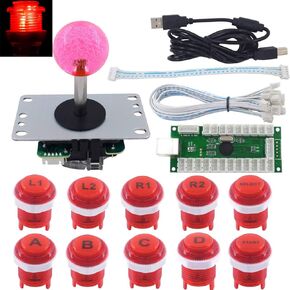 Arcade Stick DIY Kit 10x Buttons with Logo LED MX 8 Way Joystick USB Encoder for PC MAME Raspberry Pi Color Mix