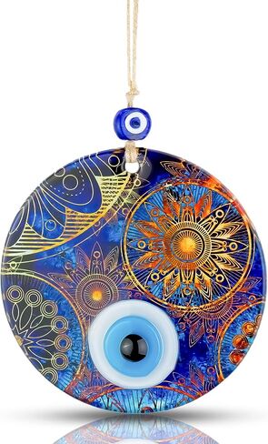 BCS Sun Evil Eye ديكور منزلي للتعليق على الحائط مقاس 4.7 سم تميمة نازار تركية مصنوعة يدويًا من الزجاج حظًا سعيدًا in Kuwait