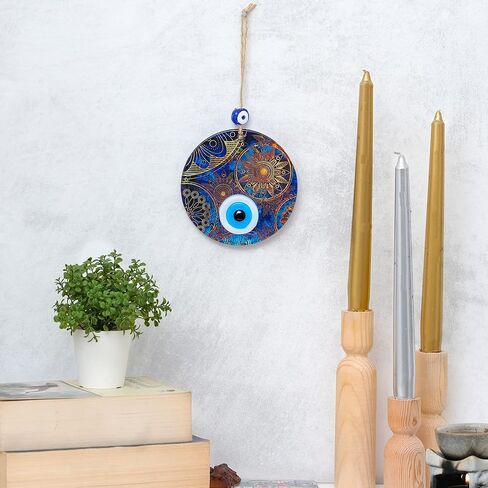 BCS Sun Evil Eye ديكور منزلي للتعليق على الحائط مقاس 4.7 سم تميمة نازار تركية مصنوعة يدويًا من الزجاج حظًا سعيدًا in Kuwait
