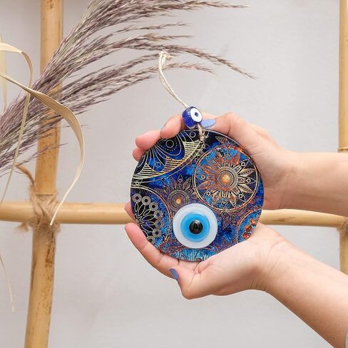 BCS Sun Evil Eye ديكور منزلي للتعليق على الحائط مقاس 4.7 سم تميمة نازار تركية مصنوعة يدويًا من الزجاج حظًا سعيدًا in Kuwait