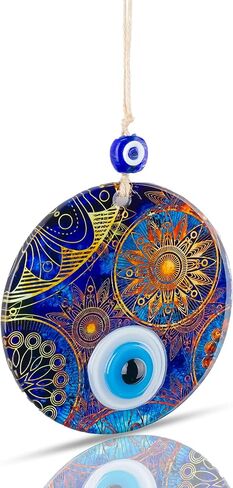 BCS Sun Evil Eye ديكور منزلي للتعليق على الحائط مقاس 4.7 سم تميمة نازار تركية مصنوعة يدويًا من الزجاج حظًا سعيدًا in Kuwait