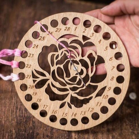 Floral Round Thread Organizer with Needle Magnet, Filigree Wood Flower, Embroidery Sewing Floss Yarn Holder, Decorative Cross Stitch Keeper in Kuwait