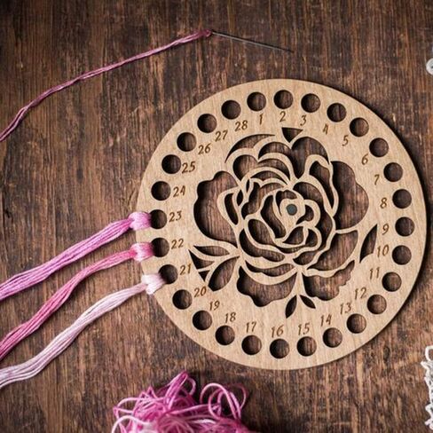 Floral Round Thread Organizer with Needle Magnet, Filigree Wood Flower, Embroidery Sewing Floss Yarn Holder, Decorative Cross Stitch Keeper in Kuwait