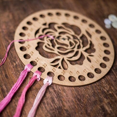 Floral Round Thread Organizer with Needle Magnet, Filigree Wood Flower, Embroidery Sewing Floss Yarn Holder, Decorative Cross Stitch Keeper in Kuwait