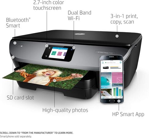 HP ENVY Photo 7155 All-in-One Wireless Black Color Printer 2.65 Inch Touchscreen Display, Scan, Copy, Web, Wi-Fi, USB, AirPrint, Automatic Document Feeder, Memory Card Slot, Black (Renewed) in Saudi Arabia