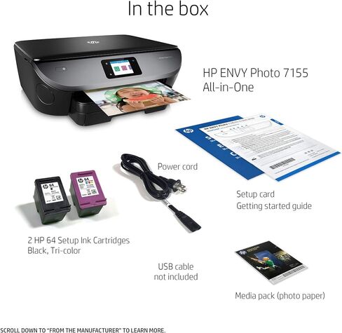 HP ENVY Photo 7155 All-in-One Wireless Black Color Printer 2.65 Inch Touchscreen Display, Scan, Copy, Web, Wi-Fi, USB, AirPrint, Automatic Document Feeder, Memory Card Slot, Black (Renewed) in Saudi Arabia