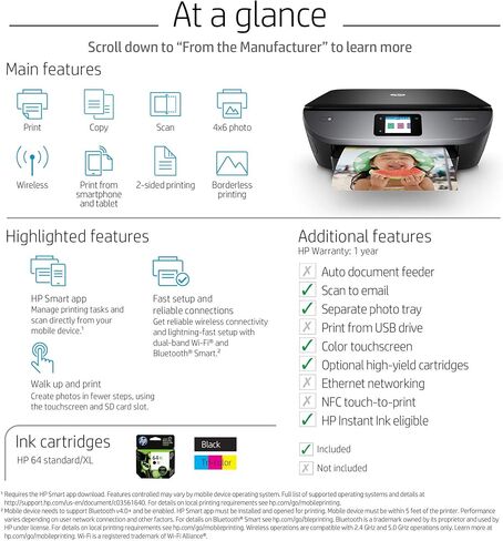 HP ENVY Photo 7155 All-in-One Wireless Black Color Printer 2.65 Inch Touchscreen Display, Scan, Copy, Web, Wi-Fi, USB, AirPrint, Automatic Document Feeder, Memory Card Slot, Black (Renewed) in Saudi Arabia