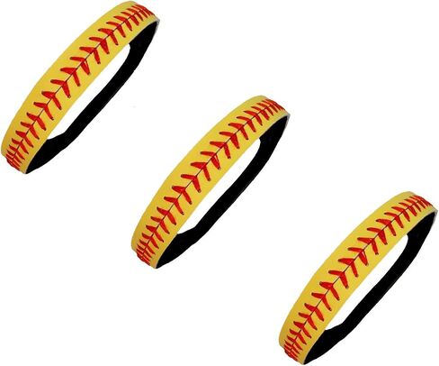 Wholesale Softball Headbands - Yellow Leather with Red Stitching Seam (Available in Lots of Pack Quantities) Fastpitch Stretch Elastic Sport and Fashion Headband by Kenz Laurenz in Saudi Arabia
